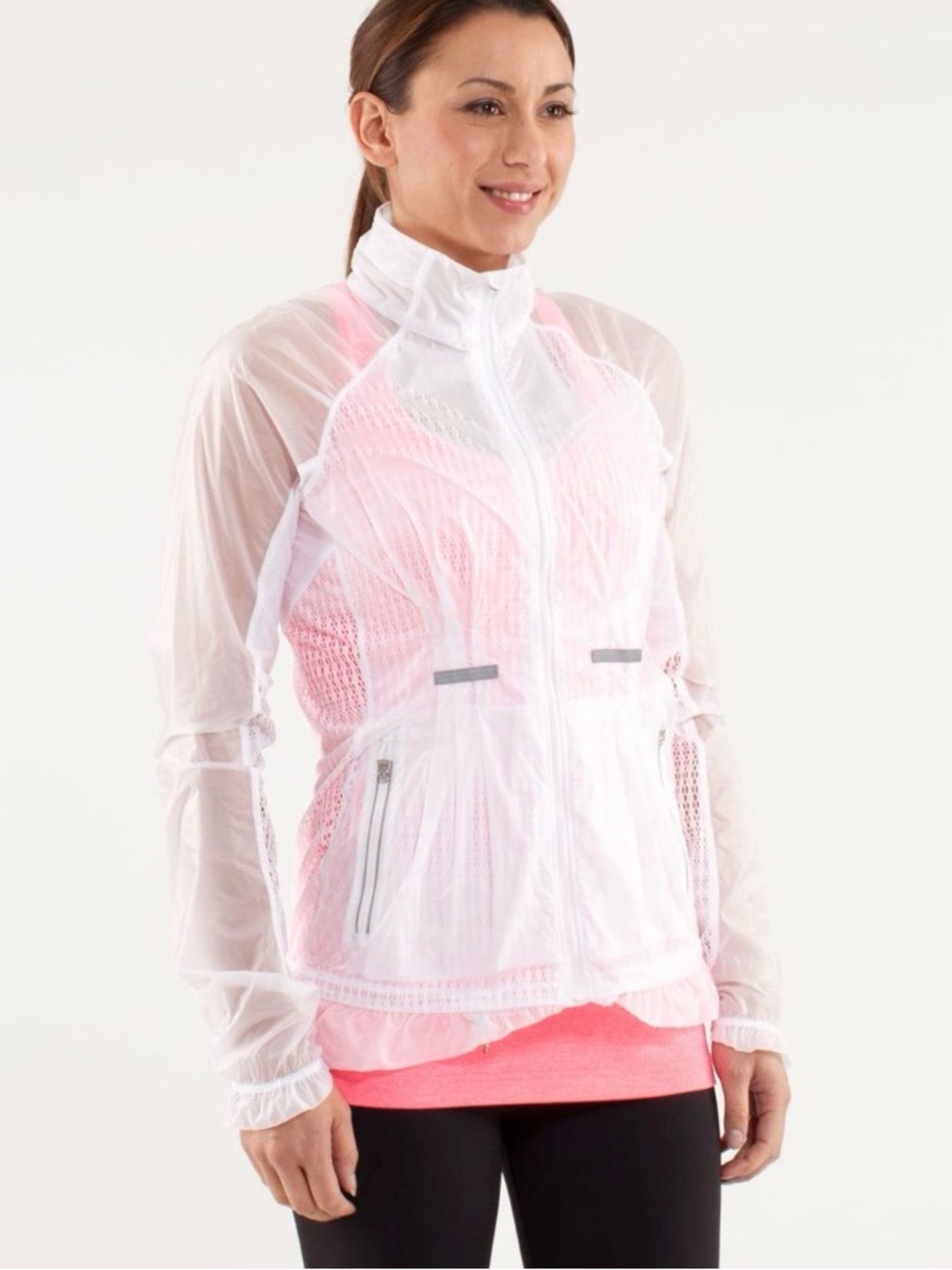 lululemon athletica White Sheer Mesh Utility Jacket with Pink Underlay